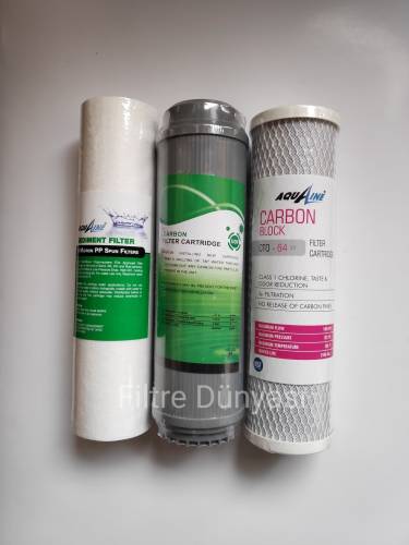 AQUALLİNE Su Arıtma Cihaz Filtresi 3LÜ SET ÇİFT KARBONLU MARKALI - 2