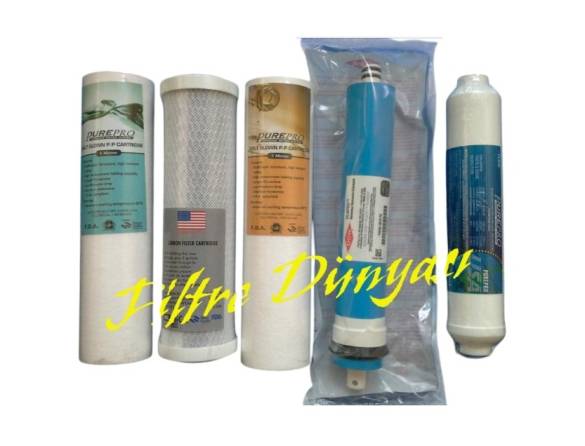 PurePro SU ARITMA FİLTRE TAKIMI 5'li Set Açık Kasa Uyumlu Filmtec Membranlı - 0