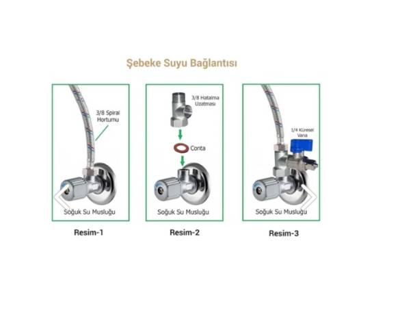 SU ARITMA CİHAZI için 3/8 HAT ALMA (T) VE 1/4 MİNİ KÜRESEL VANA - 3