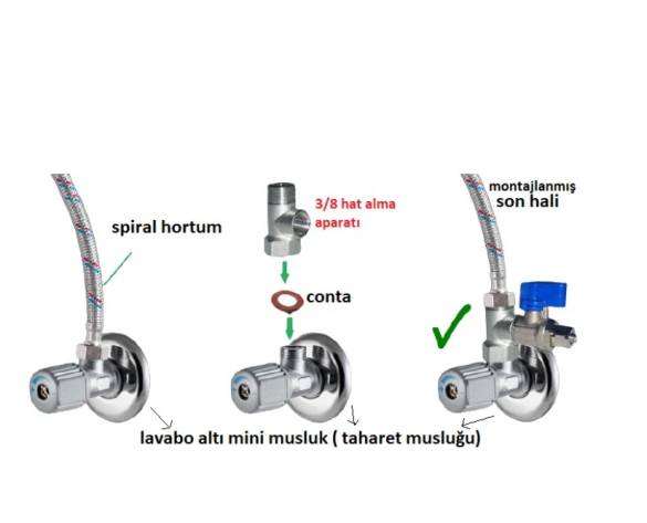 SU ARITMA CİHAZI için 3/8 HAT ALMA (T) VE 1/4 MİNİ KÜRESEL VANA - 2