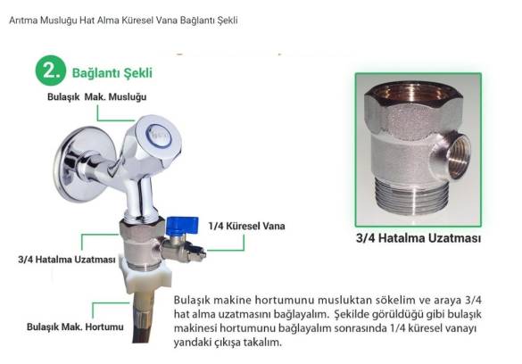 Su Arıtma Cihazı Için Hat Alma Uzatması ( T ) 3/4 1/4 Bulaşık Ve Çamaşır Makinesi Musluğuna Uygun - 4